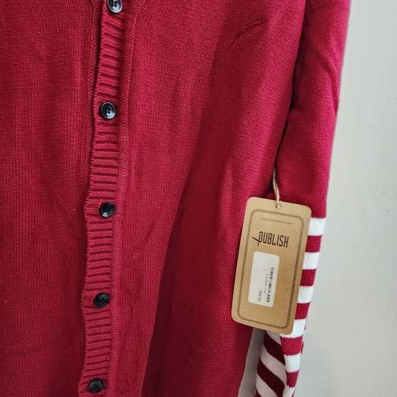 Publish The Lorenz Cardigan Sweater Red White Men's XXL V-Neck Cotton Classic - Picture 6 of 10